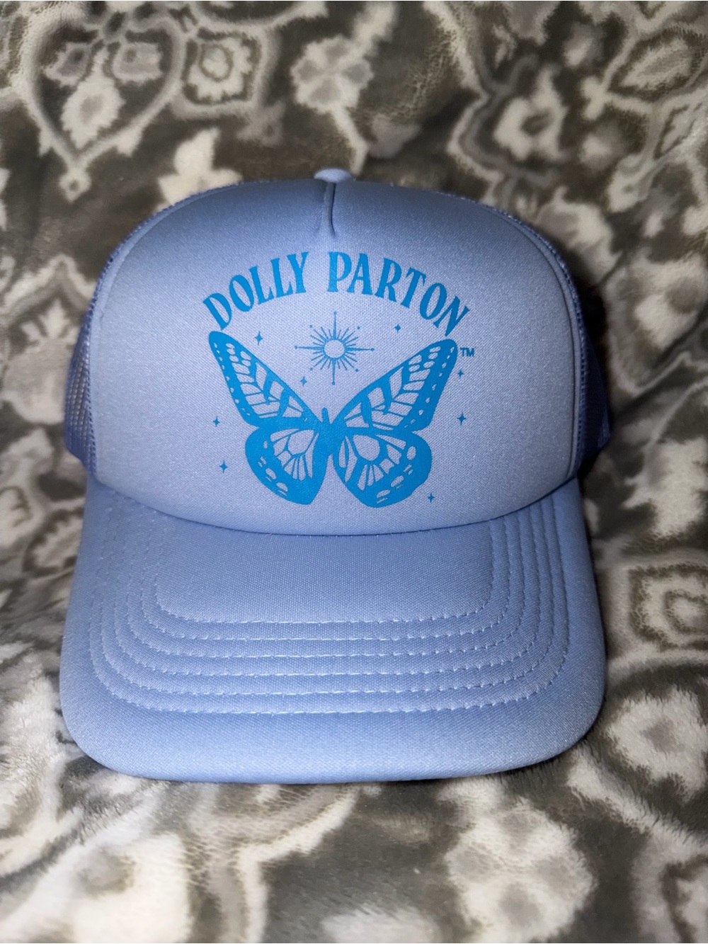 Light Blue Trucker Hat with Butterfly Graphic